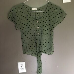 Army Green Chiffon Crop Top with Polka Dots